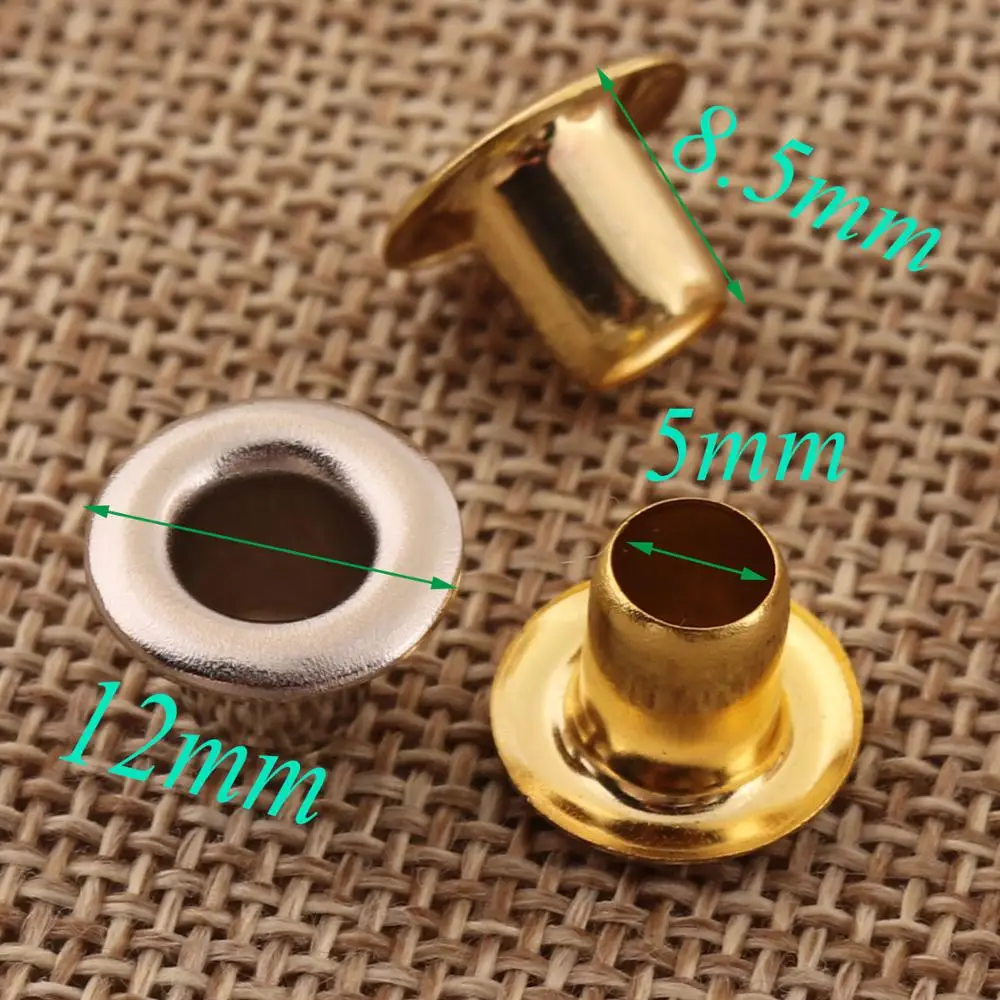 

200 Pcs Gold/Silver Metal Eyelets Grommets With Washers Grommet Eyelets Leather Canvas Bag Clothes-5mm
