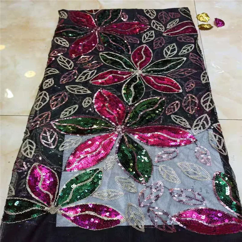 Оранжевая французская бархатная кружевная ткань с блестками желтая