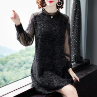 new elegant women long sleeved black dress lace patchwork mature charm spring and autumn womens clothing