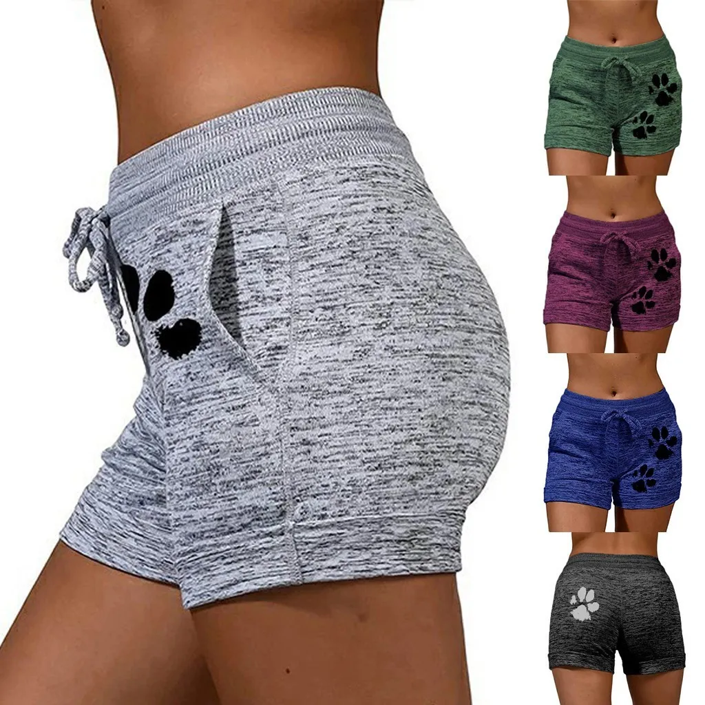 

Women Sports Shorts Summer Dog Paw Quick-drying Skinny Shorts Casual Lady Elastic Waist Beach Correndo Short Pants Female