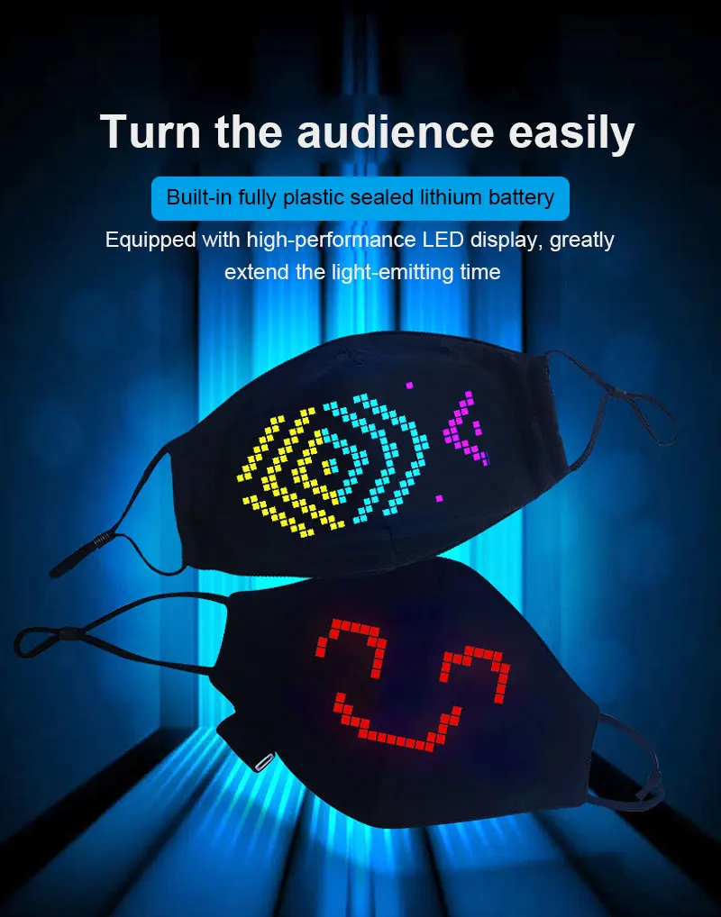 

Bluetooth-compatible App Control Mask Smart Rechargeable Display Shield Breathable Cotton Soft Cyber-punk LED Luminous Mask