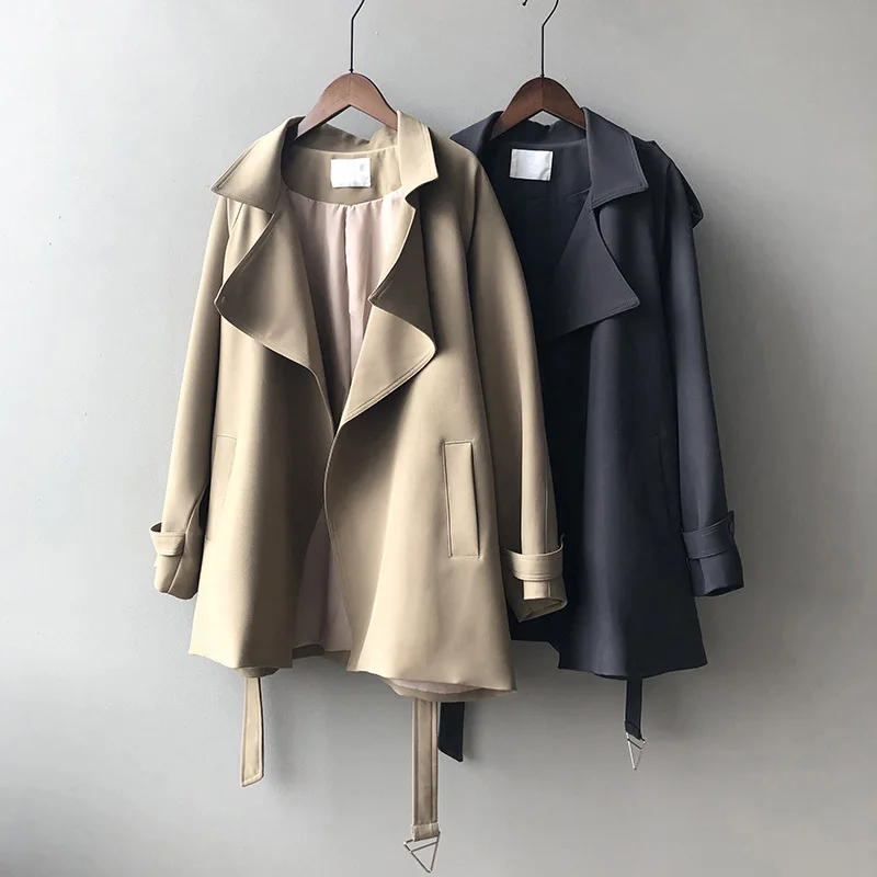 

2020 Autumn New Belt Temperament Oversize Solid Color Medium Long Jacket Women Lazy Wind Windbreaker Female For Chic Fashion