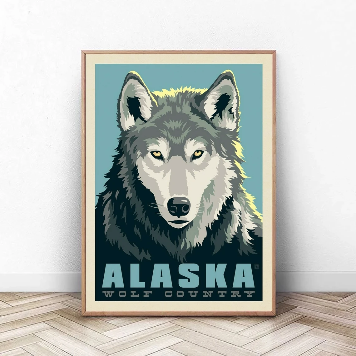 

Alaska Travel Poster, Wolf Country Retro Print, Travel Gifts For Dad, Home Office Wall Art Print Decor, Souvenir Gifts For Men