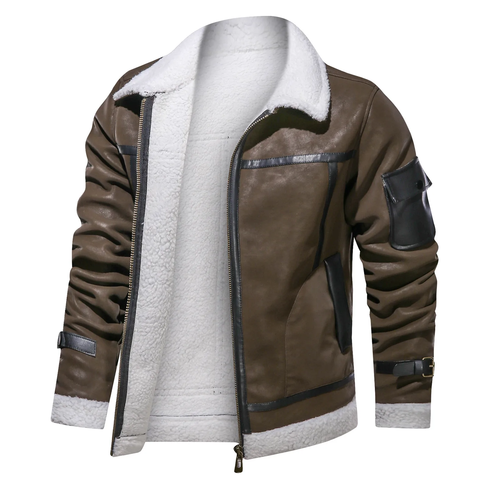 

Fashion new Men's Jackets Autumn Winter Vintage Turn-down Collar Solid Imitation Leather Coat Top Men outwear overcoat new style