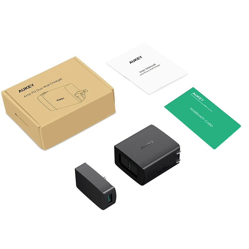 

AUKEY PA-Y7 US Plug Original Fast Charger Amp PD 2.0 with 3 port USB C or A Fast Phone Charger Ultra-Compact for Iphone iPad