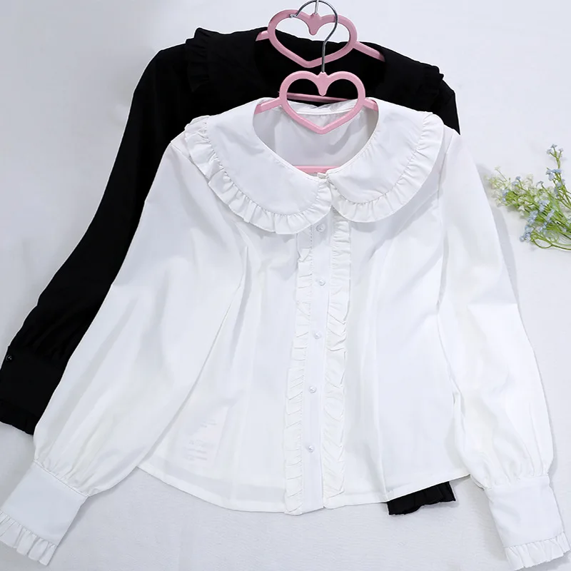 Оригинальный дизайн Милая женская блузка с воротником оборками для девушек