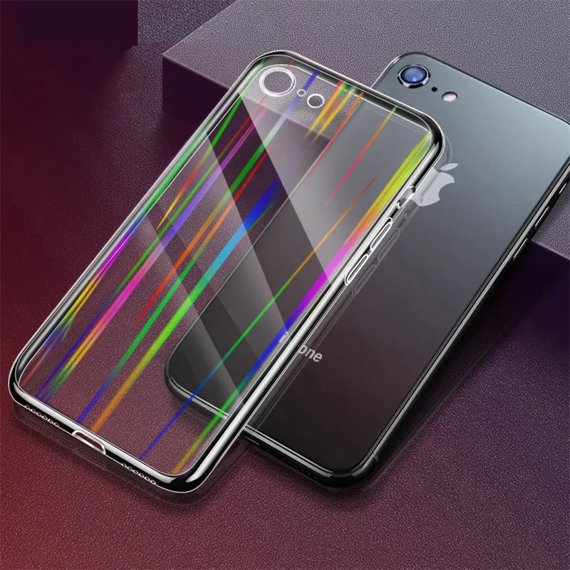 Градиентный Радужный лазерный чехол для телефона iPhone X XS Max XR прозрачные мягкие
