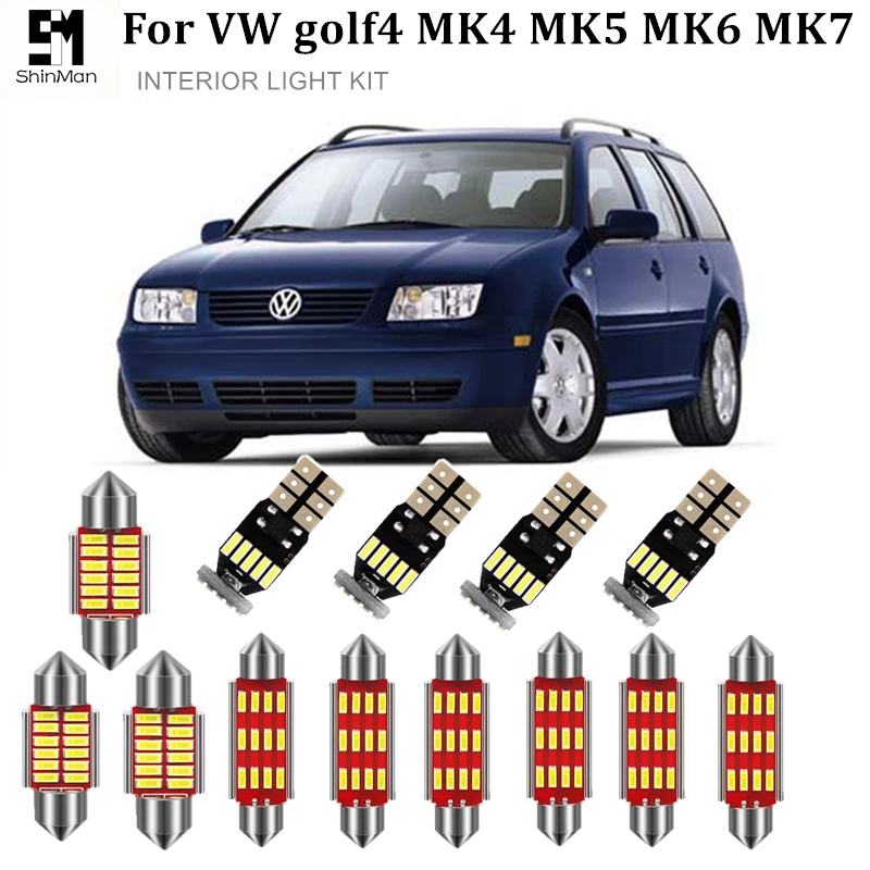 Безошибосветодиодный ные лампы для Volkswagen VW Golf 4 5 6 7 MK4 MK5 MK6 Mk7 R32 1999-2018, внутренняя лампа, карта, купольный светильник, комплект
