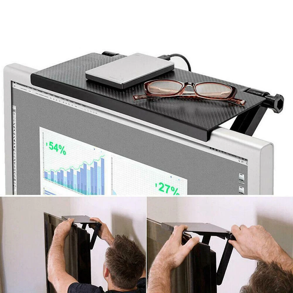 

Adjustable Screen Caddy Screen TOP Shelf Desktop Storage Rack Oraginal Black Shelfs Plastic