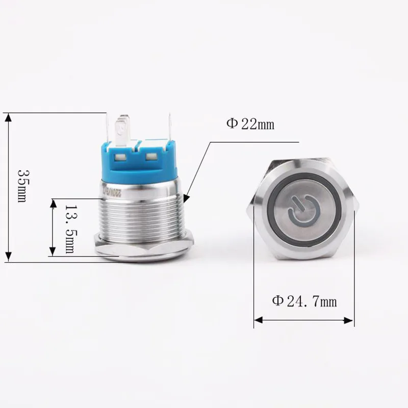Металлическая латунная кнопка переключатель 22 мм кольцо для подсветки