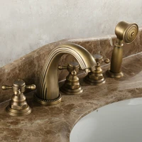 brass classtic bathtub faucet set with handheld shower deck mounted 5 holes hot and cold taps garden bathtub water mixer