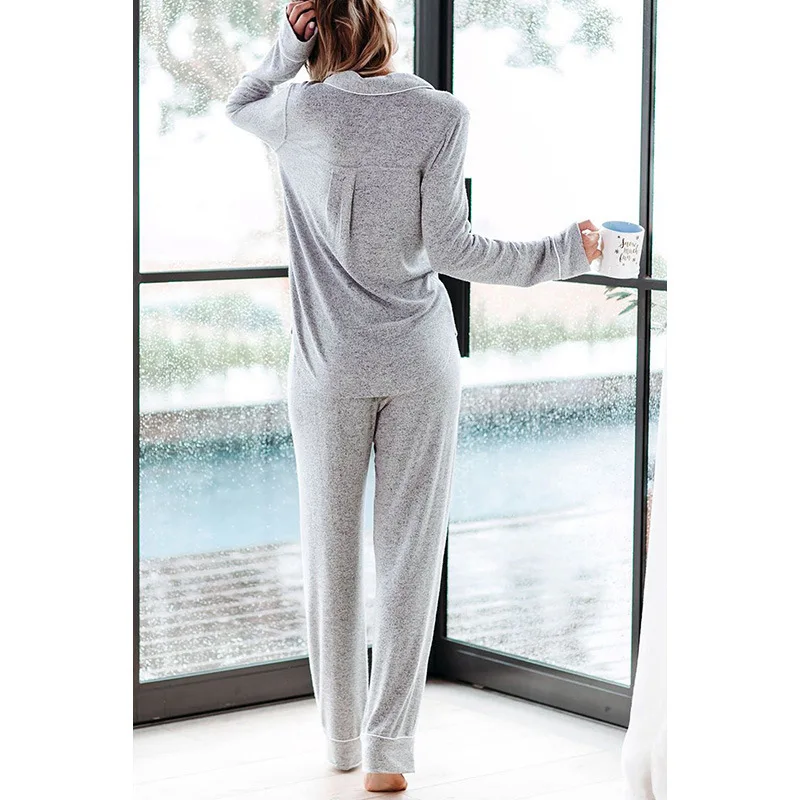 

Female Home Service Pajamas Sets European Long-sleeved Pajamas Set Spring Autumn Casual Comfortable Knitted Sleepwear