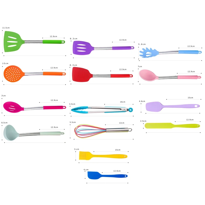 

Hot Selling Kitchen Tool Silicone Assorted 15PCS Cooking Utensils Set Balloon Egg Beater Kitchen Gadget Sets Multicolor