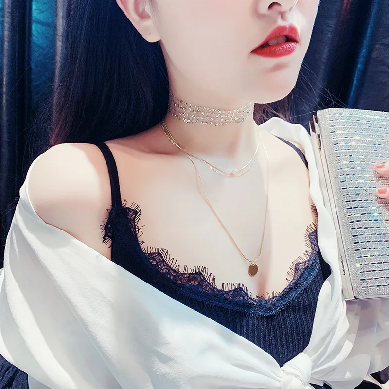 Ожерелье Моана Коле блестки многослойная цепочка жемчужное невидимое ожерелье