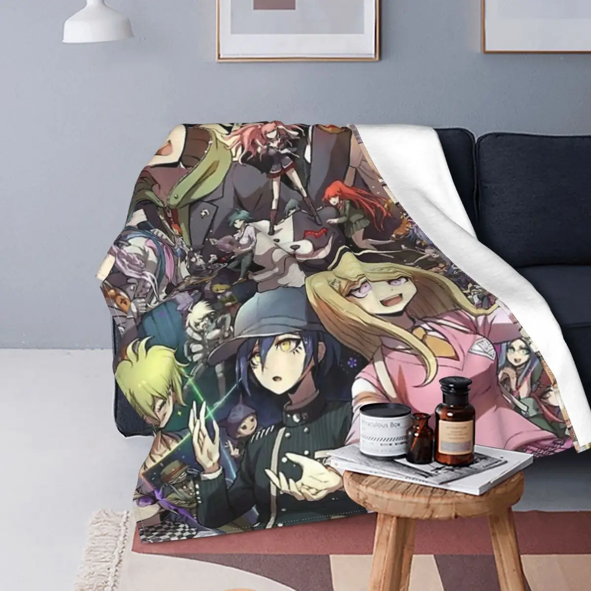 

Danganronpa-makato Hajime kaade-Manta a cuadros para cama, toalla de lino, manta con capucha, colchas de verano