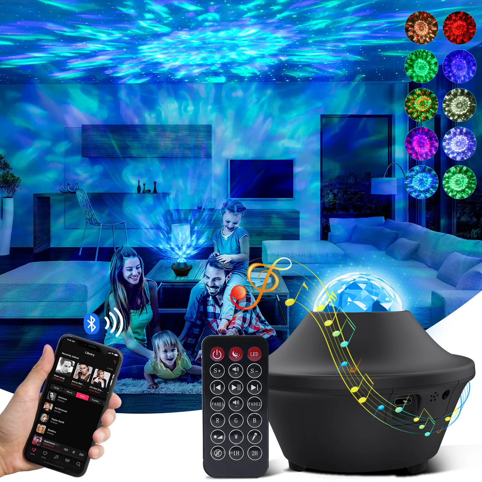 Colorful Starry Sky Galaxy Projector Nightlight Child Bluetooth Music Player Star Night Light Romantic Projection Lamp Kids Gift | Лампы и