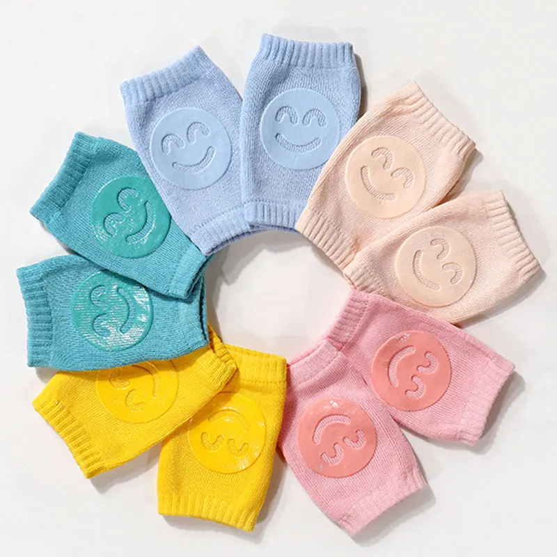 Baby Knee Pads Toddler Crawling Protector Toddler Legs Warmers Leg Protection Elbow Pads Baby Safety Cotton Non Slip Smiley