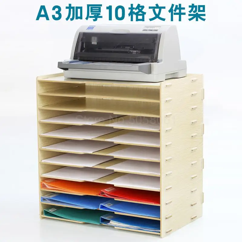 Wooden A3 multi-layer file holder Office A4 paper information frame printer storage folder data rack | Дом и сад