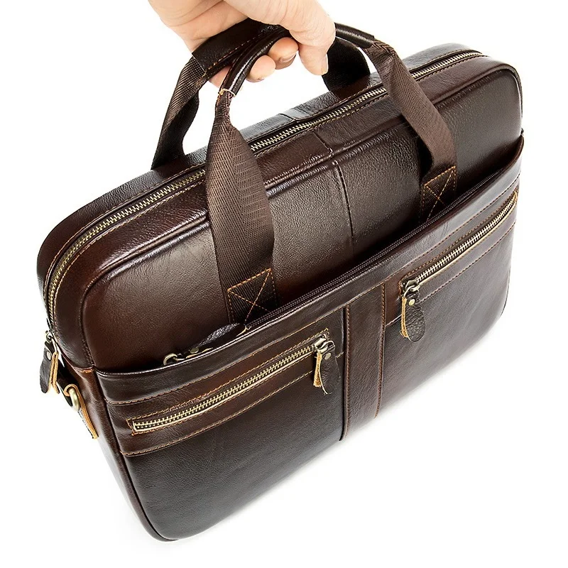 Male Genuine Leather Laptop bag 13 14 15.4 inch Business Travel Messenger Men Real Cow Shoulder Notebook bag