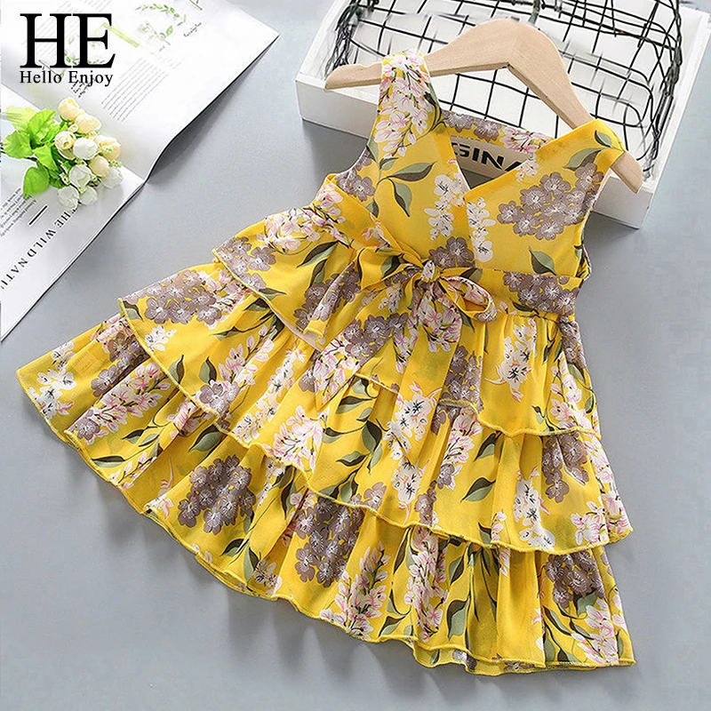 HE Hello Enjoy Baby Girls Dress New Summer Kids Girl Princess  Floral Children Dresses Party Casual Costume Children Clothing