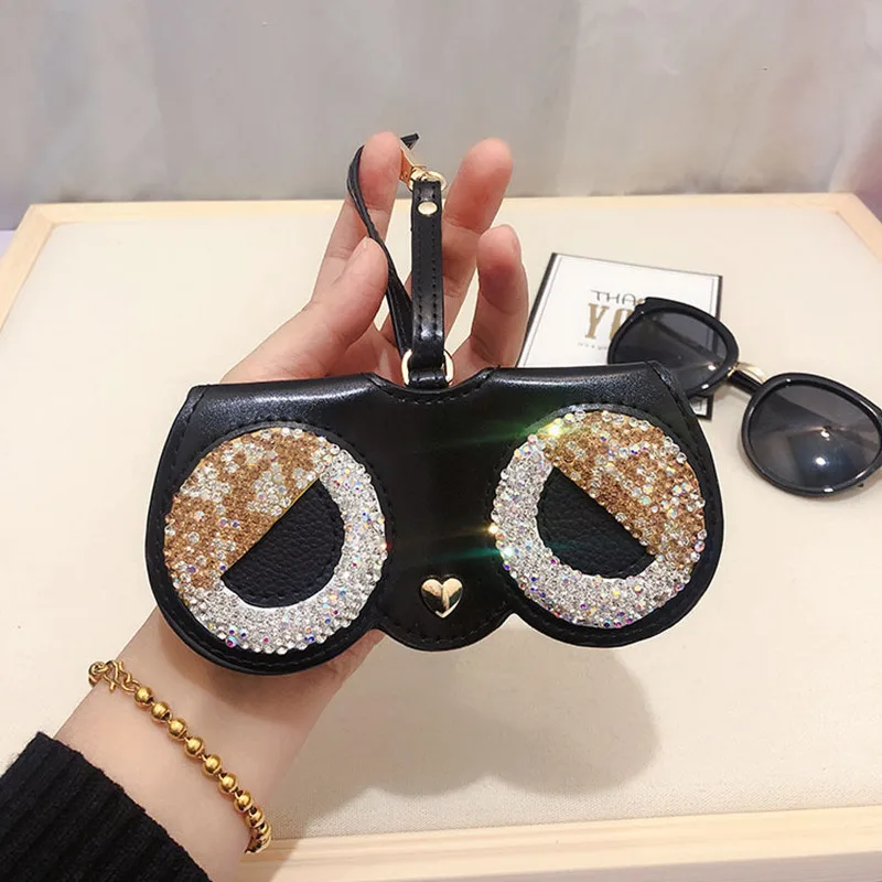 

KPAY Popular Cartoon Multi-function Eyeglasses Case Diamond Glasses Case Leather Glasses Bag Women Sunglasses Storage Case