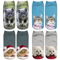 3d print christmas cat socks women cotton low tube harajuku kitten cute short socks casual cartoon spring summer unisex socks