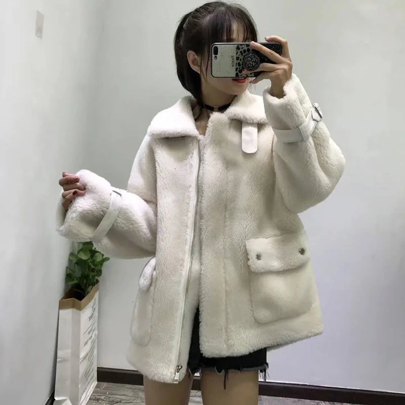 Женское зимнее пальто с овечьим искусственным мехом Женская парка в Корейском