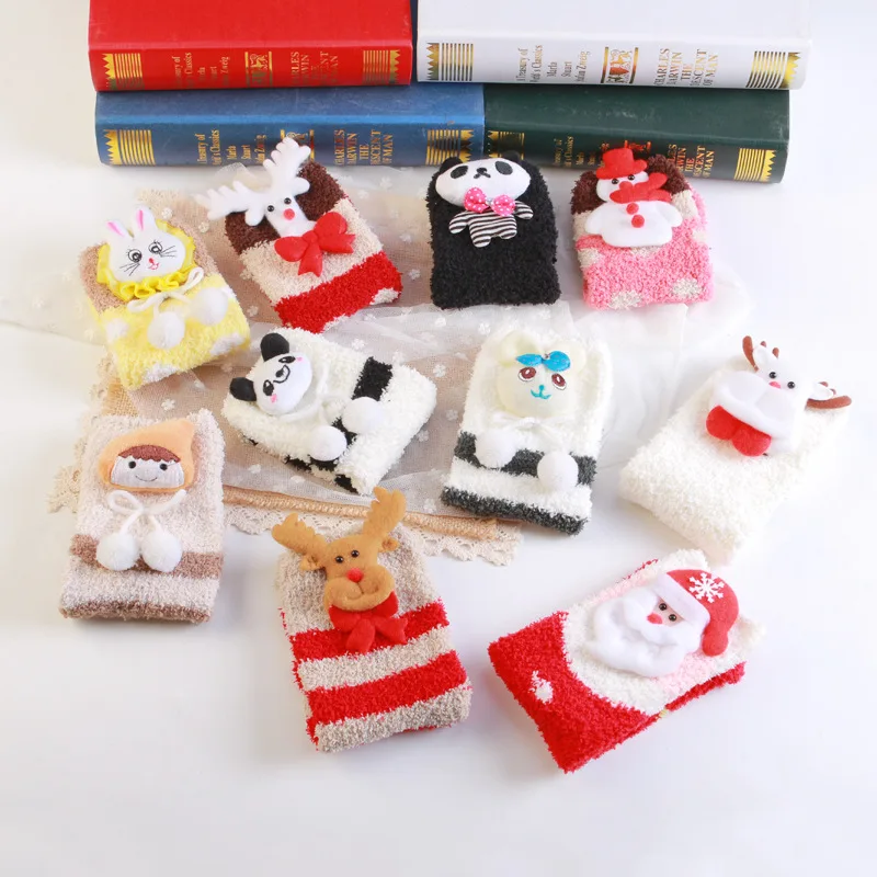 Children's socks lovely cartoon coral velvet Santa Claus elk soft floor warm for kids 3-6Years old | Детская одежда и обувь