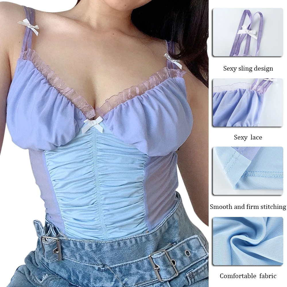 

Women Tank Top V Neck Sexy Lace Sleeveless Vest Tops Backless Cami Party Blouse Camis Undershirt Tank Top Women Pleated vest New