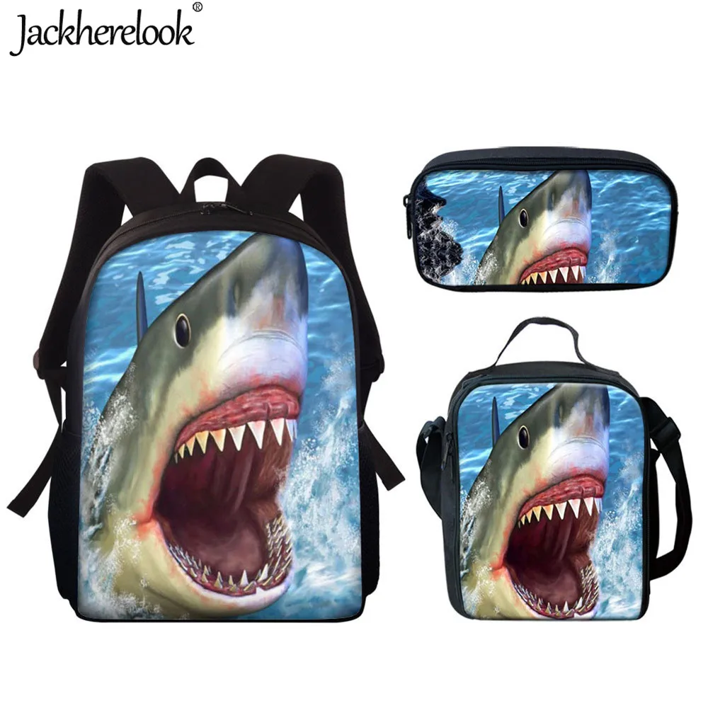 Рюкзак для мальчиков и девочек Jackherelook, с принтом в виде белых Зубов Акулы, 15 дюймов, 3 комплекта