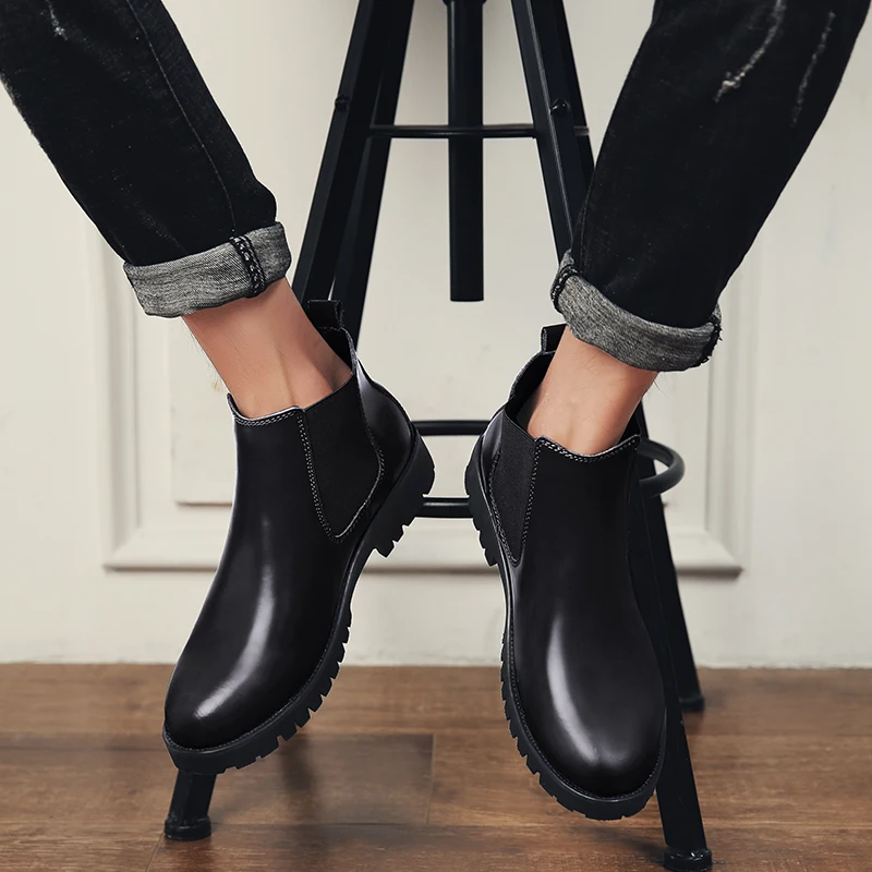 Зимние теплые плюшевые ботинки на меху Мужская мода Челси спилок обувь s