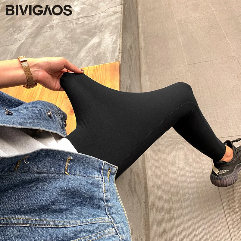 BIVIGAOS Женские обтягивающие леггинсы черные облегающие с высокой талией и для