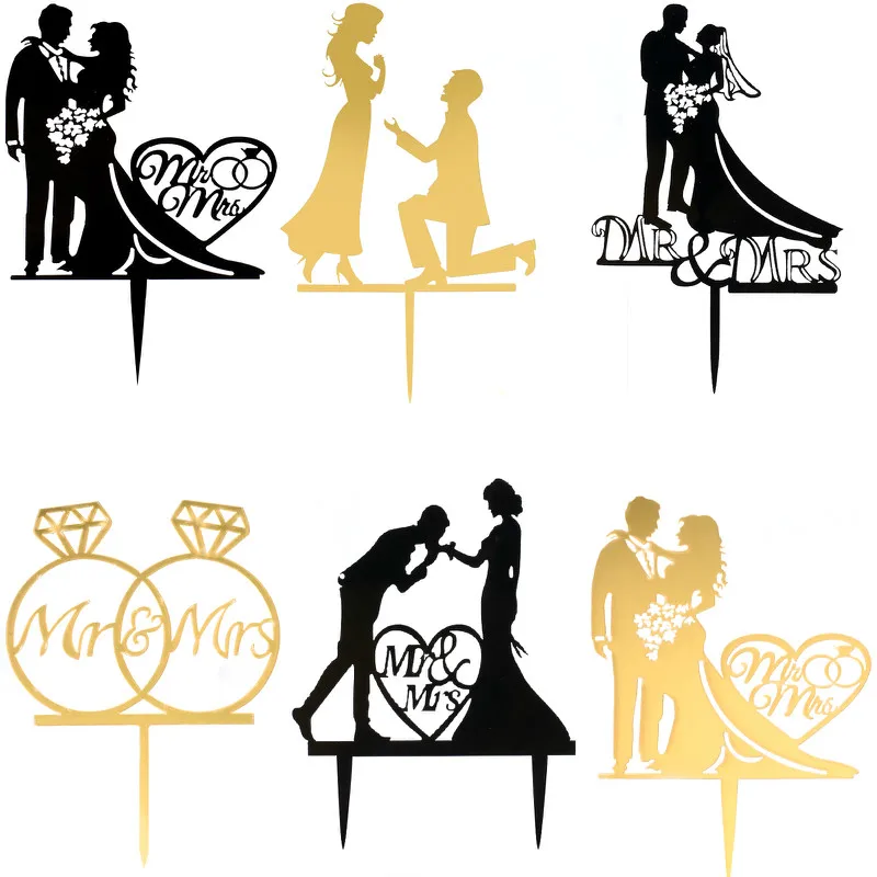 Cakelove 1 шт. верхняя часть для свадебного торта невесты жениха Mr Mrs акриловые черные