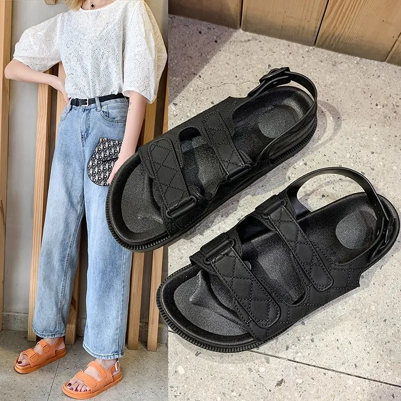 

2021 Korean Style Women's Sandals Summer Student Sandals Female Casual Shoes Hook Ankle Strap Designer Thick-soled Flat Sandals