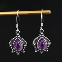 925 sterling silver drop earrings 7x9mm natural amethyst charoite vintage jewelry for women party anniversary gift wholesale