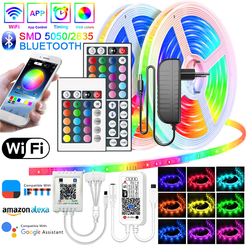 Светодиодная RGB лента водонепроницаемая гибкая SMD 2835/5050 с Bluetooth Wi-Fi 5-20 м 12 В