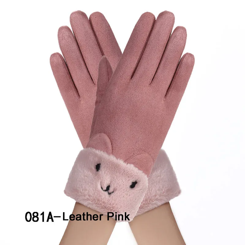 New Winter Female Lace Warm Cashmere Three Ribs Cute Mittens Double Thick Plush Wrist Women Touch Screen Driving Gloves