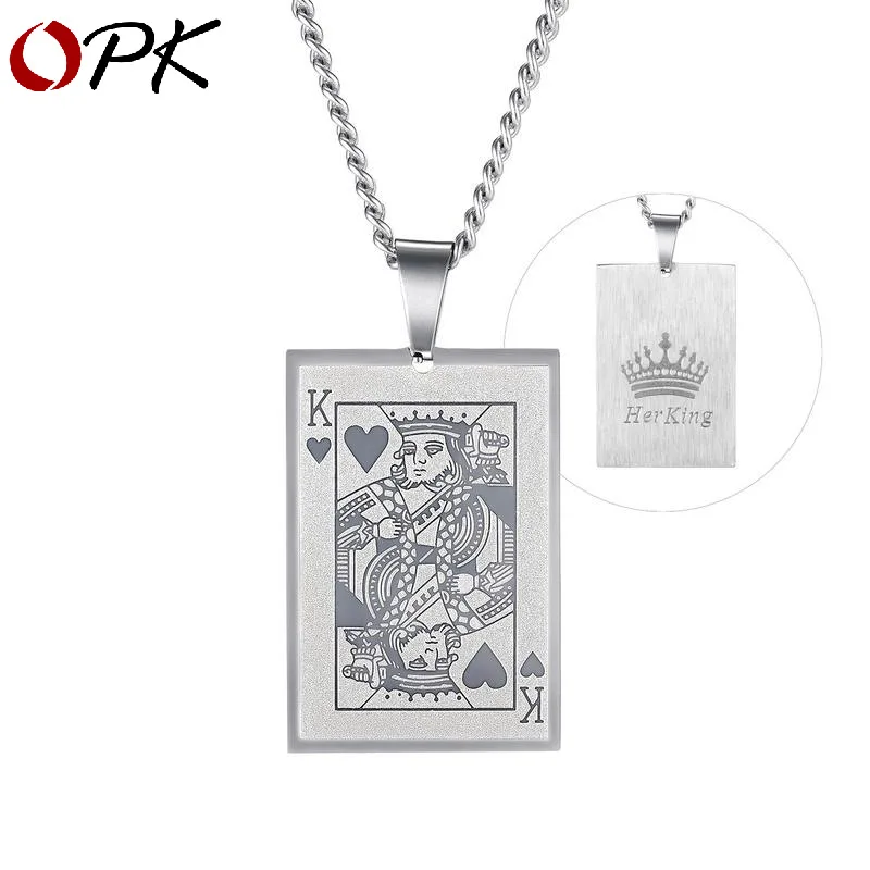 

opk jewelry European and American retro trend poker pendant men's hip-hop stainless steel design king
