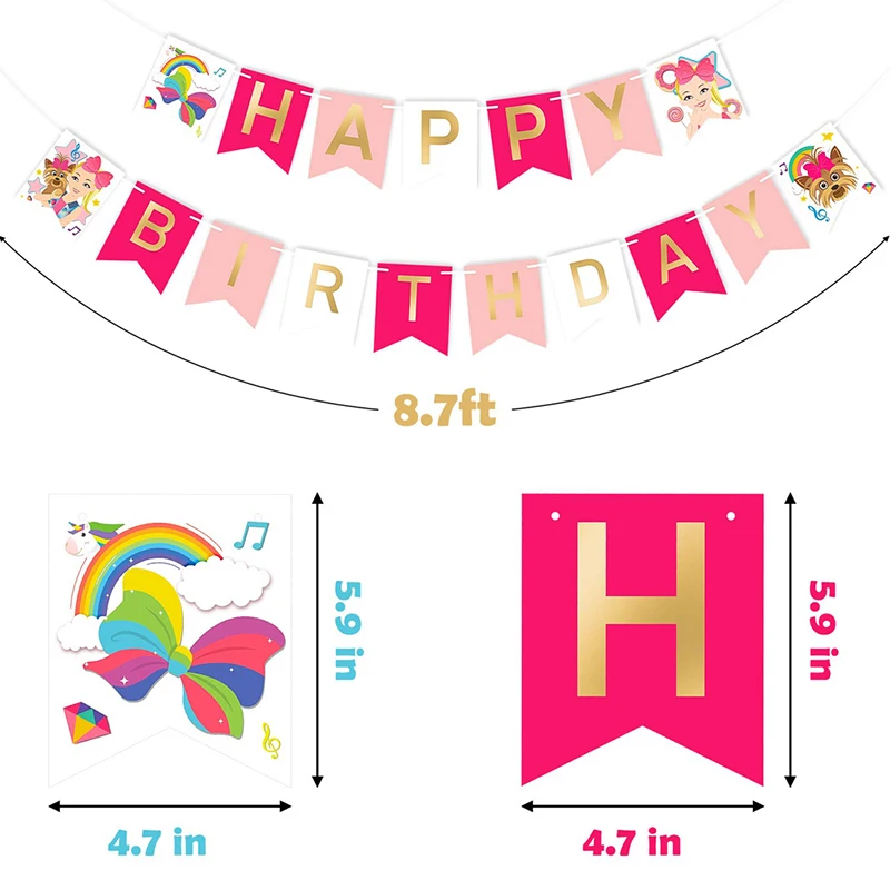 

JOJO Themed Happy Birthday Banners Golden Sparkle Letter Swallowtail Bunting Flag Decor Birthday Party Decorations for Girls