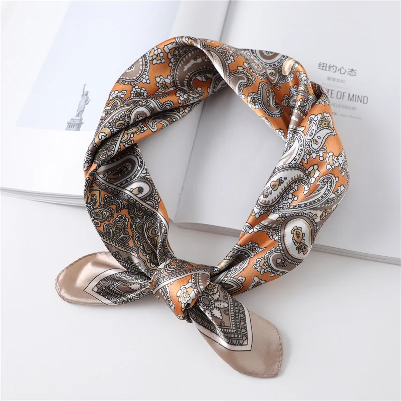 2021 Kerchief 60cm Square Silk Scarf Women Print Small Neck Head Scarves Hair Band Satin Scarfs Shawl Wrap Bandana Foulard Femme