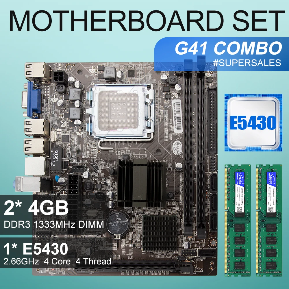 Материнская плата LGA 775 771 G41 комплект материнской платы с E5430 2X4 Гб DDR3 1333 МГц 8 ГБ ОЗУ