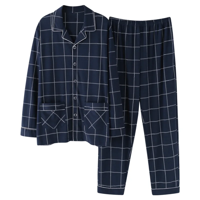 

Pajamas Spring and Autumn Style Cotton Long-sleeved Men's Home Service Thin Style Plus Size Suit Sommeil Tops Pyjama Homme 2020