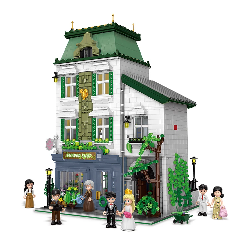 

New Xingbao 01008 Europa Style Creator Series 3310pcs 3 Floors European Romantic Flower Shop With Roof Building Blocks Bricks