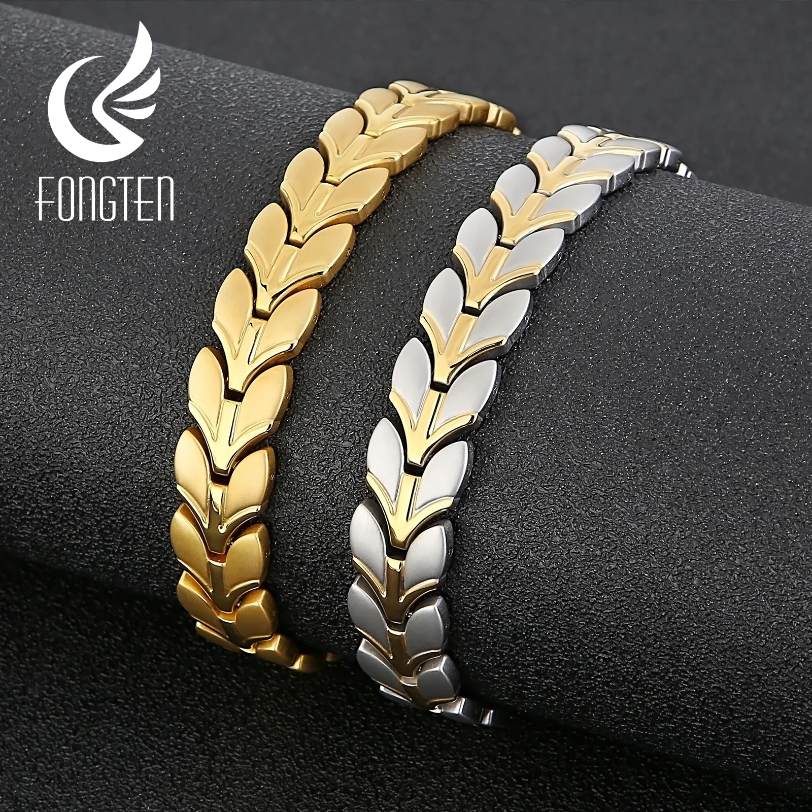 

Fongten Magnetic Bracelets for Men Titanium Steel Therapy Health Chain Bracelet with Unique Line Charm Fashion Jewelry
