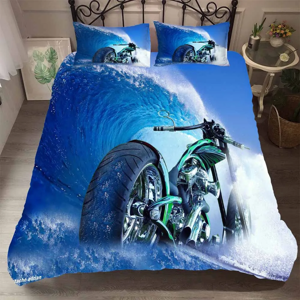 

3d Motorcycle Extreme Sports Duvet Cover Racer Extreme Sports Bedding Set For Kids Boys Teens Bedroom Collection 2/3Pcs Queen