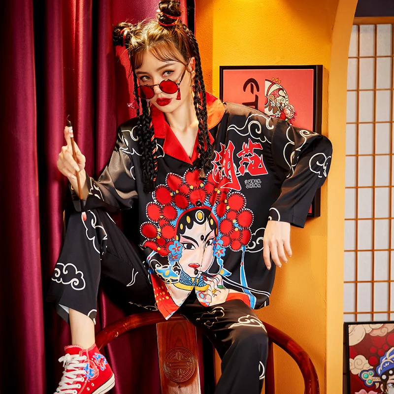 Summer Pajamas Women Sleepwear Chinoiserie The Tide High Quality Snow and Ice Silk Princess Style Spring Plus Size Pajama Set