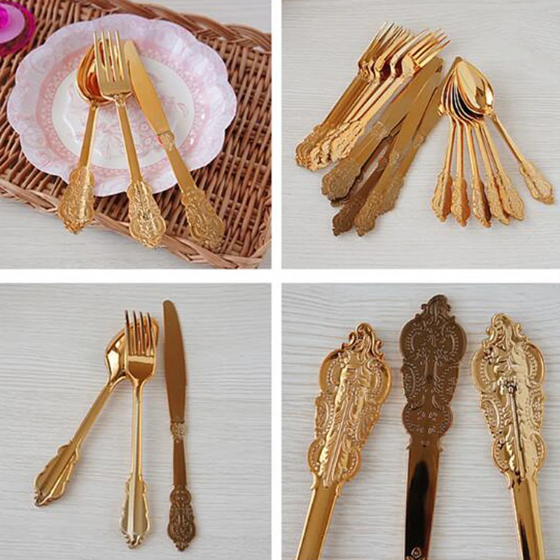 Одноразовые Имитационные Металлические Пластиковые золотые серебряные Резные