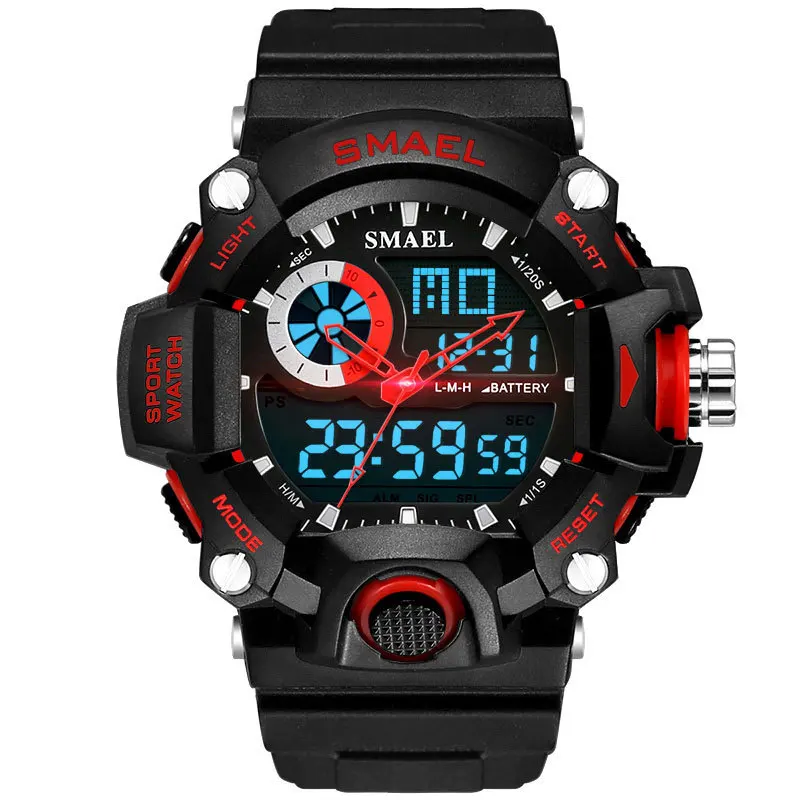 Black Red SMAEL часы мужские военные армейские часы светодиодные цифровые мужские s спортивные наручные часы мужской подарок аналоговые ударные часы Relogio Masculino Reloj - Цвет: Black Red