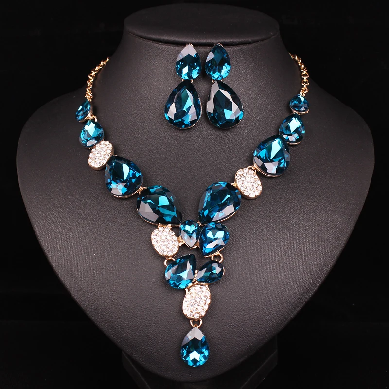 Роскошные свадебные комплекты ювелирных изделий с большим синим кристаллом