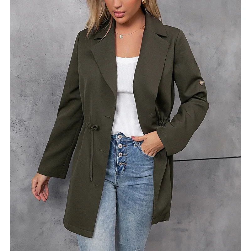 

2021 New Trench Coat Women Coats Thin Windbreaker Female Solid Turndown Trench Coat Casual Style Long Coat Women